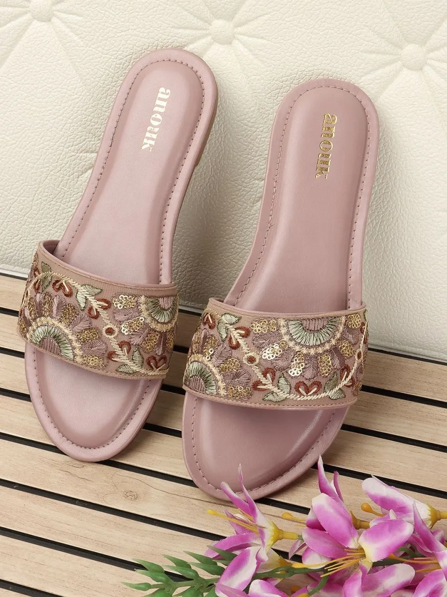 Anouk Women Woven Design Ethnic Open Toe Flats with Embroidered