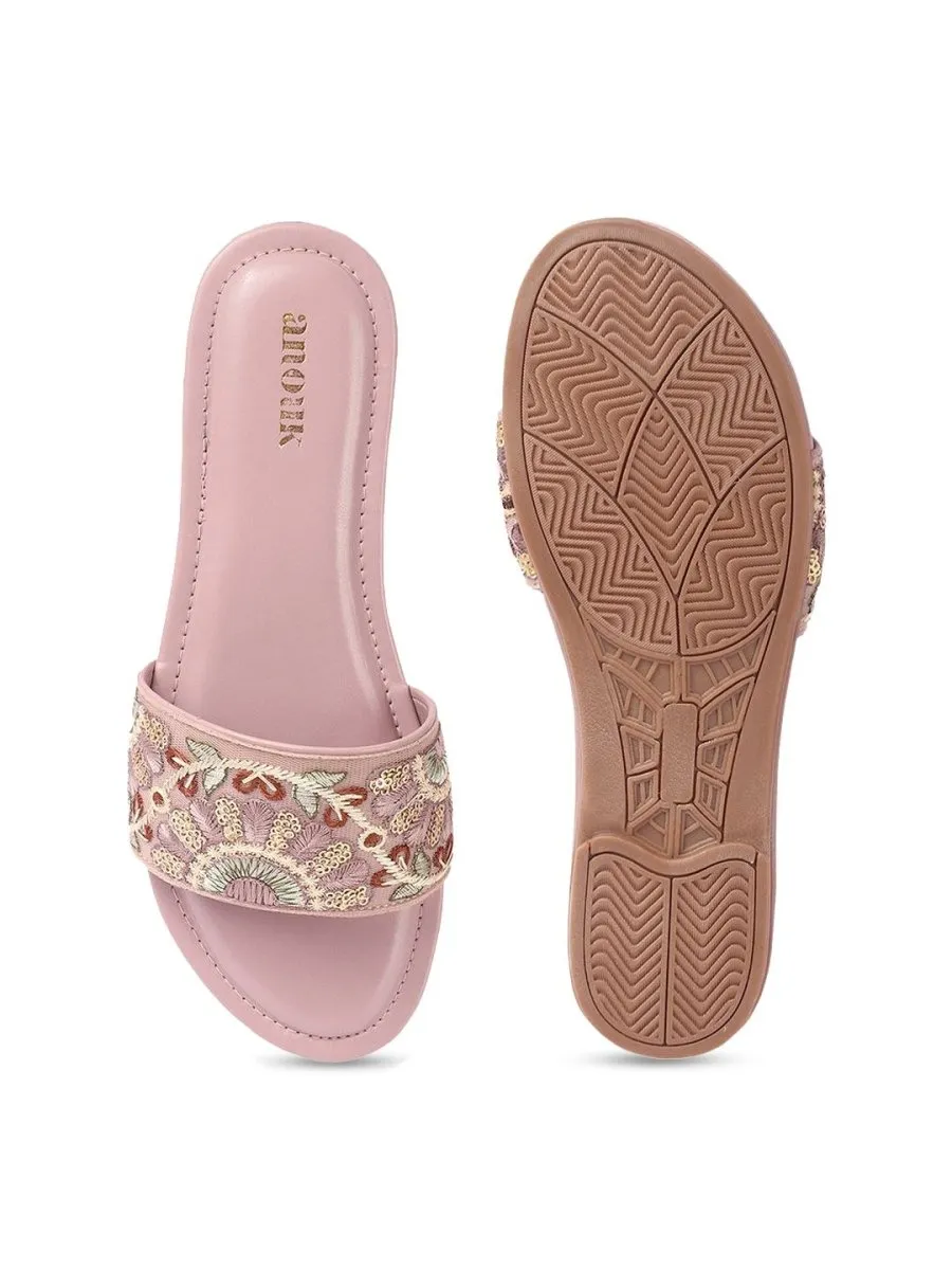 Anouk Women Woven Design Ethnic Open Toe Flats with Embroidered
