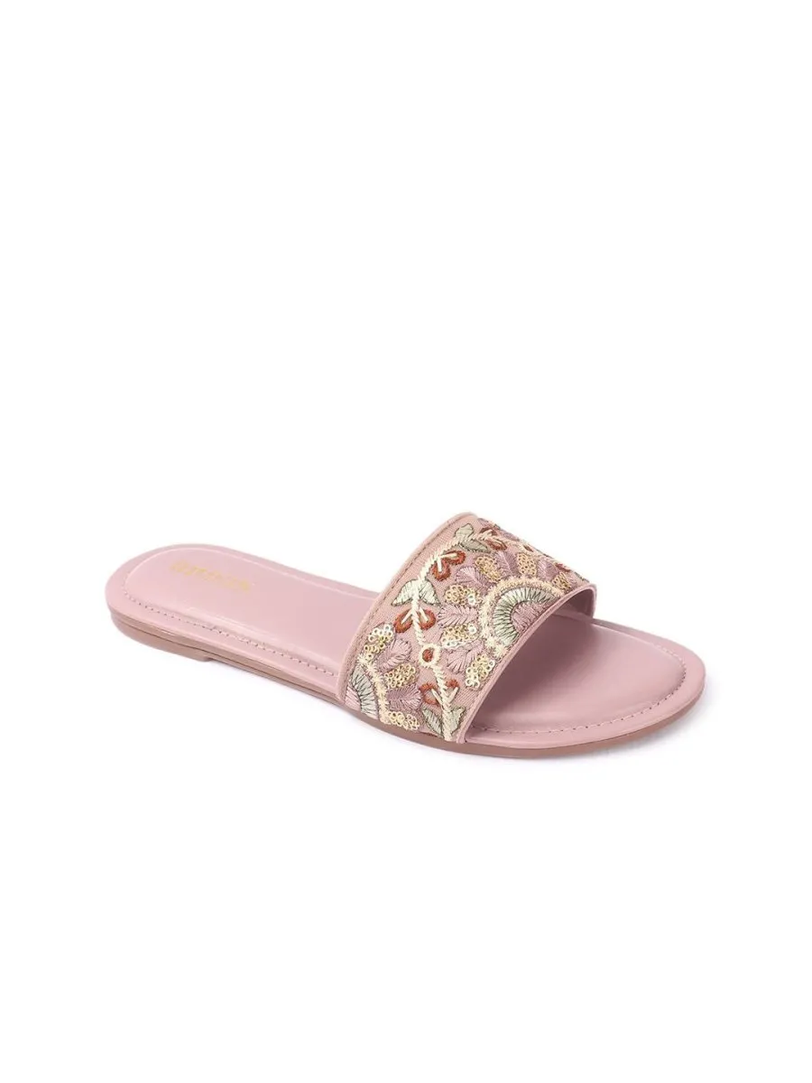Anouk Women Woven Design Ethnic Open Toe Flats with Embroidered