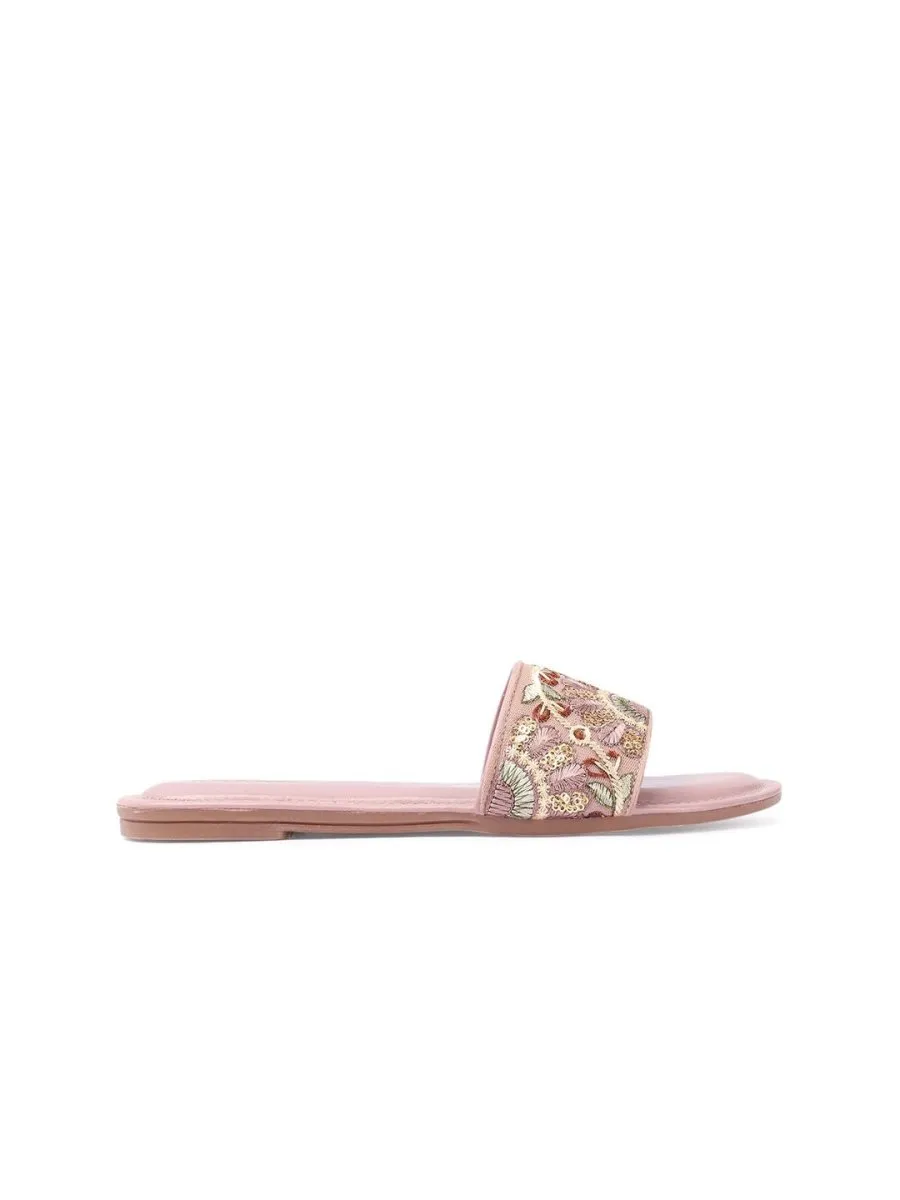 Anouk Women Woven Design Ethnic Open Toe Flats with Embroidered