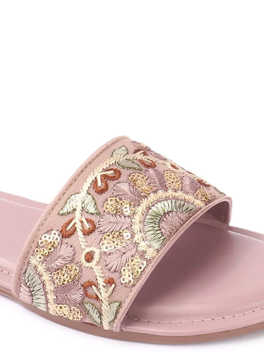 Anouk Women Woven Design Ethnic Open Toe Flats with Embroidered