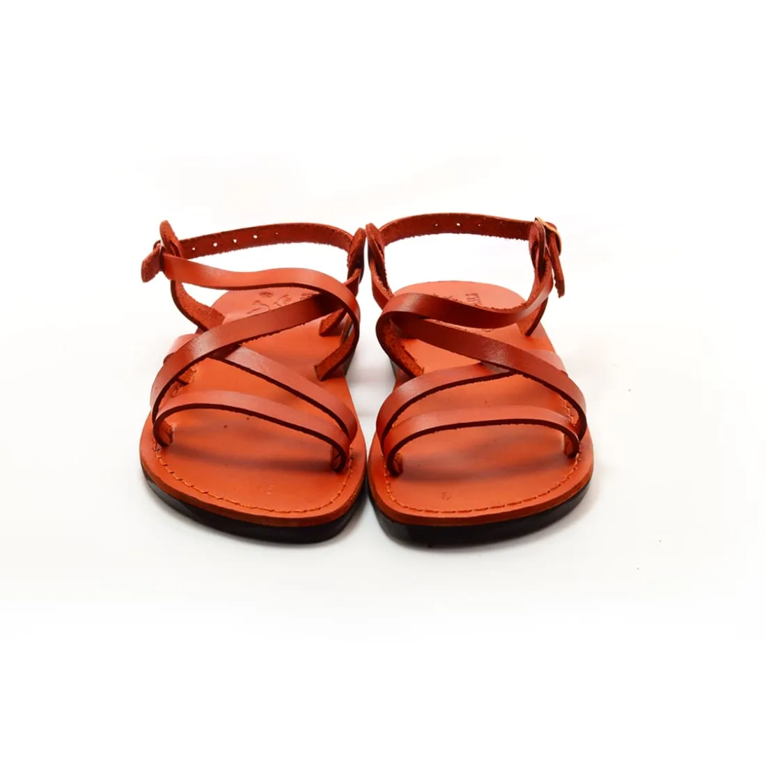 Ares - Red leather sandal with ankle strap
