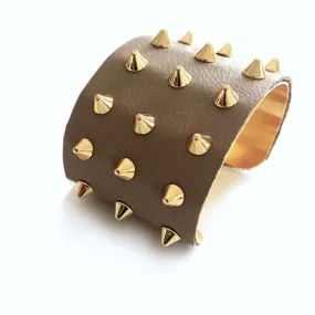 Beige Leather Studded Cuff