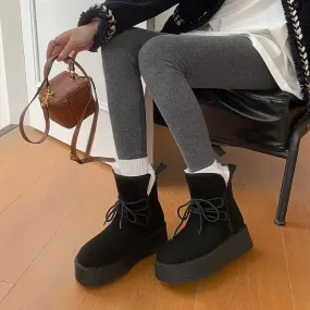 binfenxie  -  Wool Snow Boots Women Lace Up Platform Winter Boots Round Toe Thick Bottom Black Brown Ladies Warm Casual Shoes