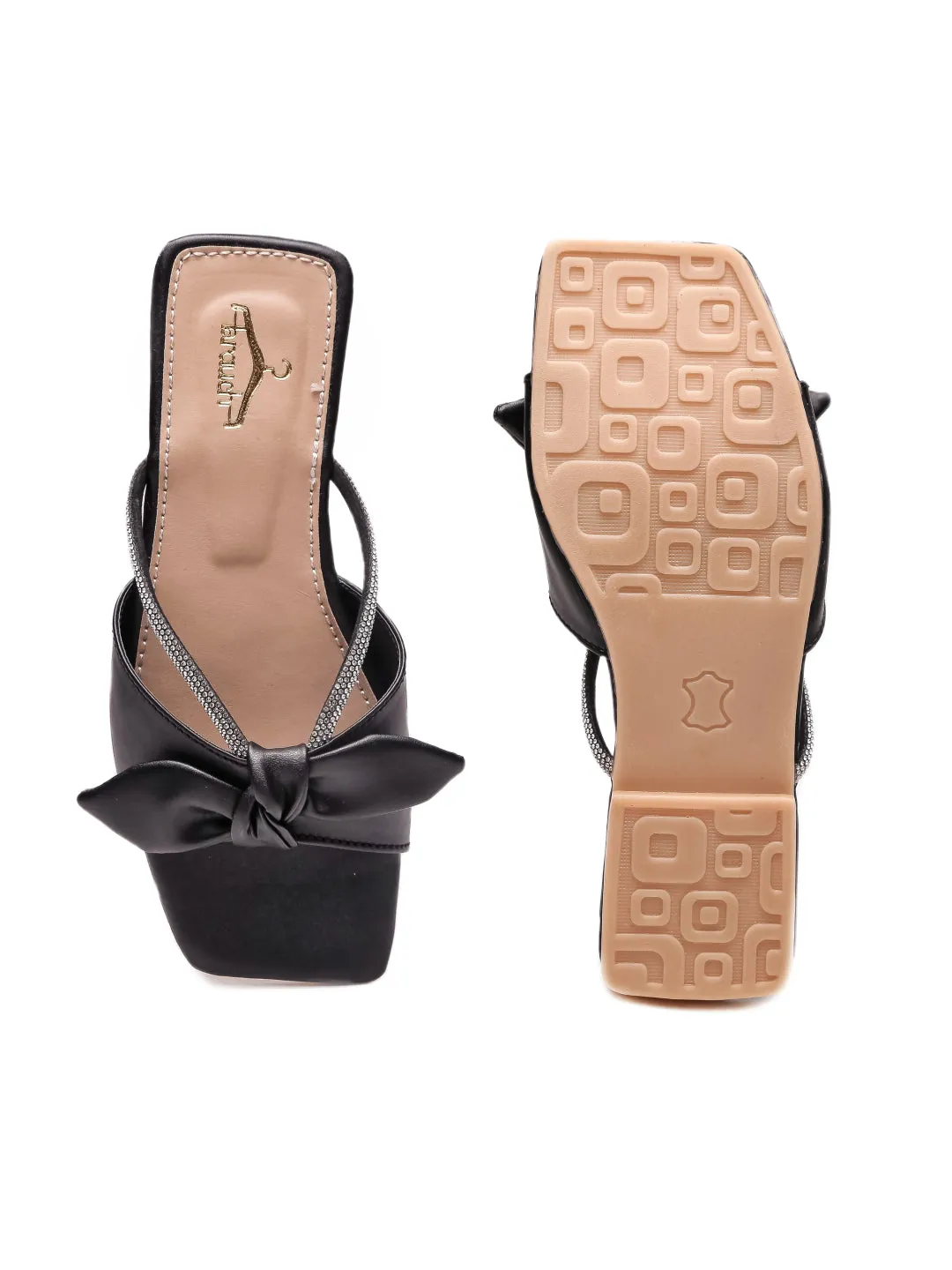 Brauch Women Black Rhinestone Embellished Bow Flats