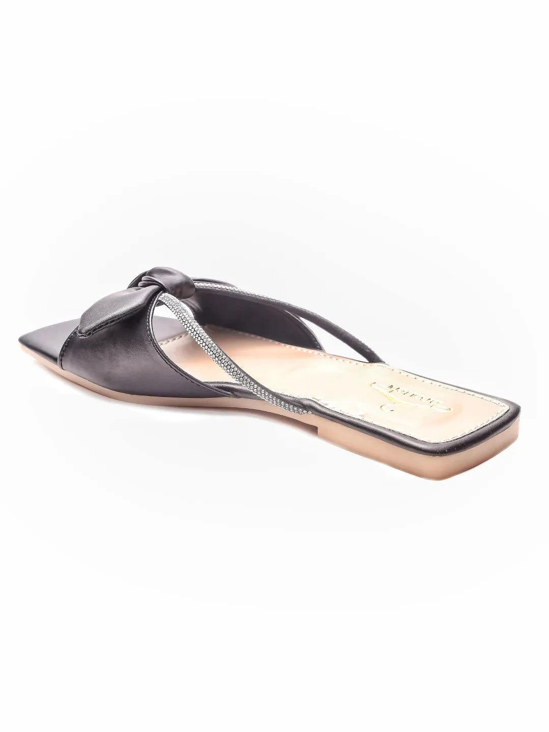 Brauch Women Black Rhinestone Embellished Bow Flats
