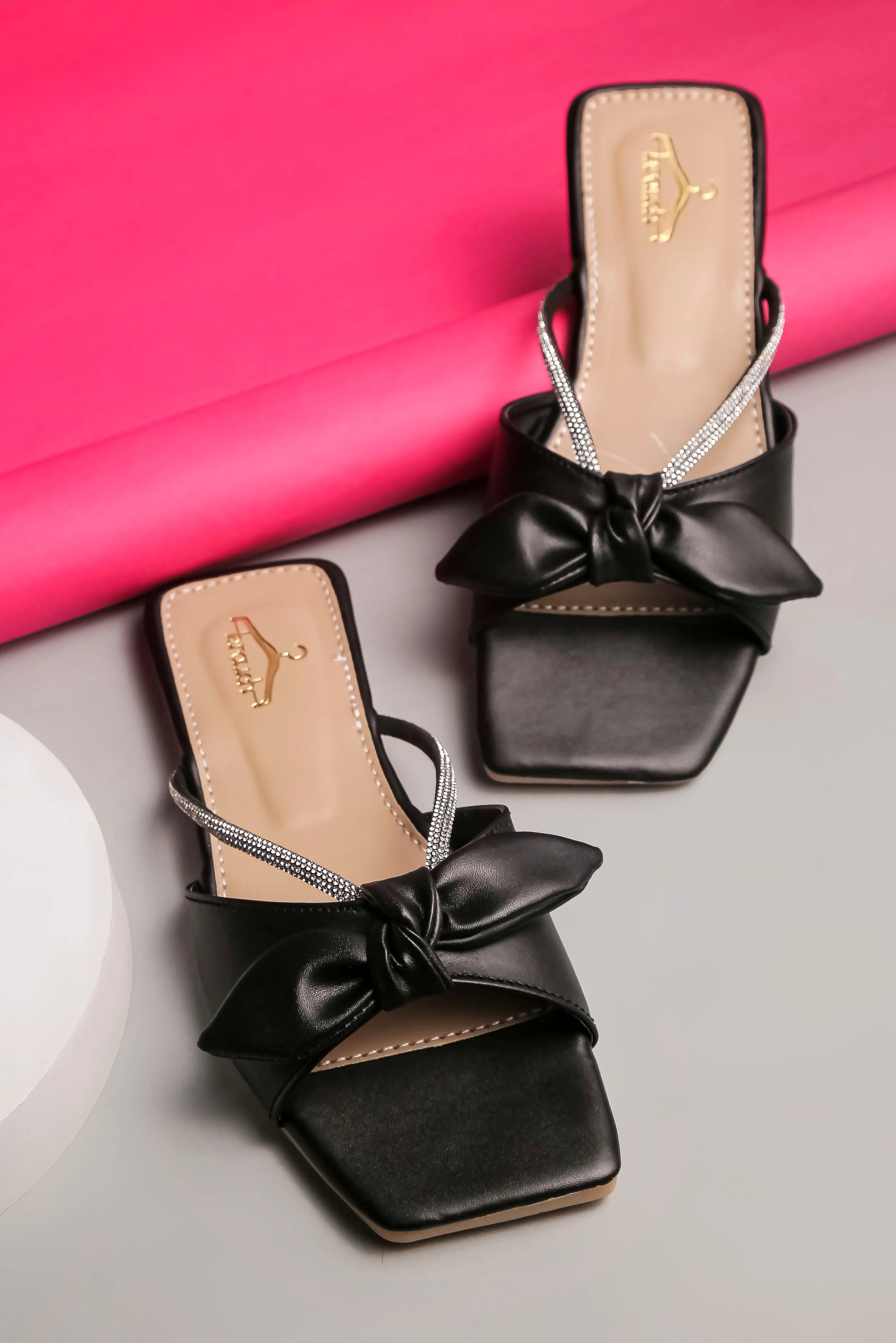Brauch Women Black Rhinestone Embellished Bow Flats