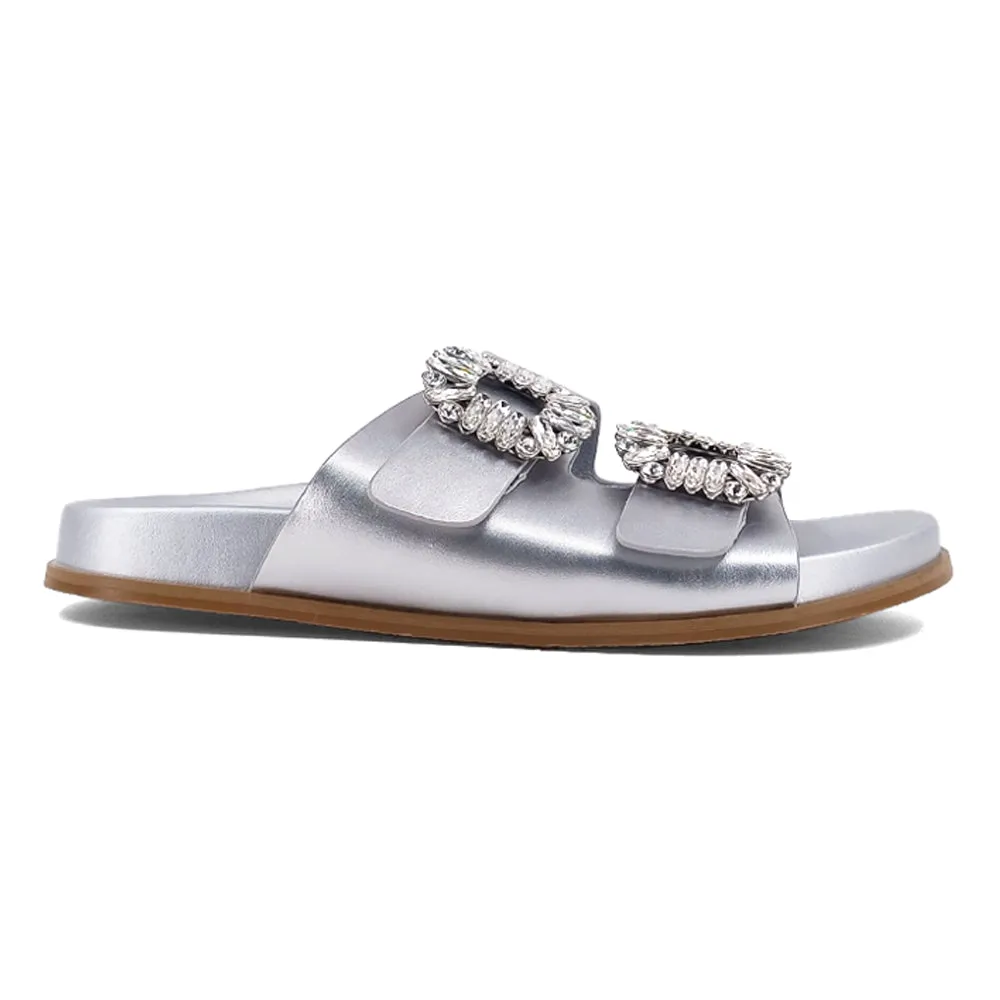 Bridget Metallic Rhinestone Slide Sandals