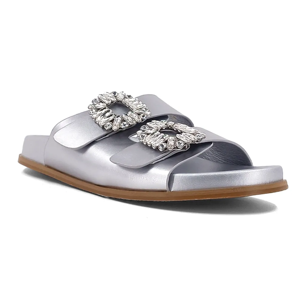 Bridget Metallic Rhinestone Slide Sandals
