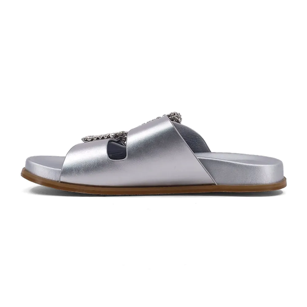 Bridget Metallic Rhinestone Slide Sandals