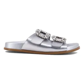 Bridget Metallic Rhinestone Slide Sandals