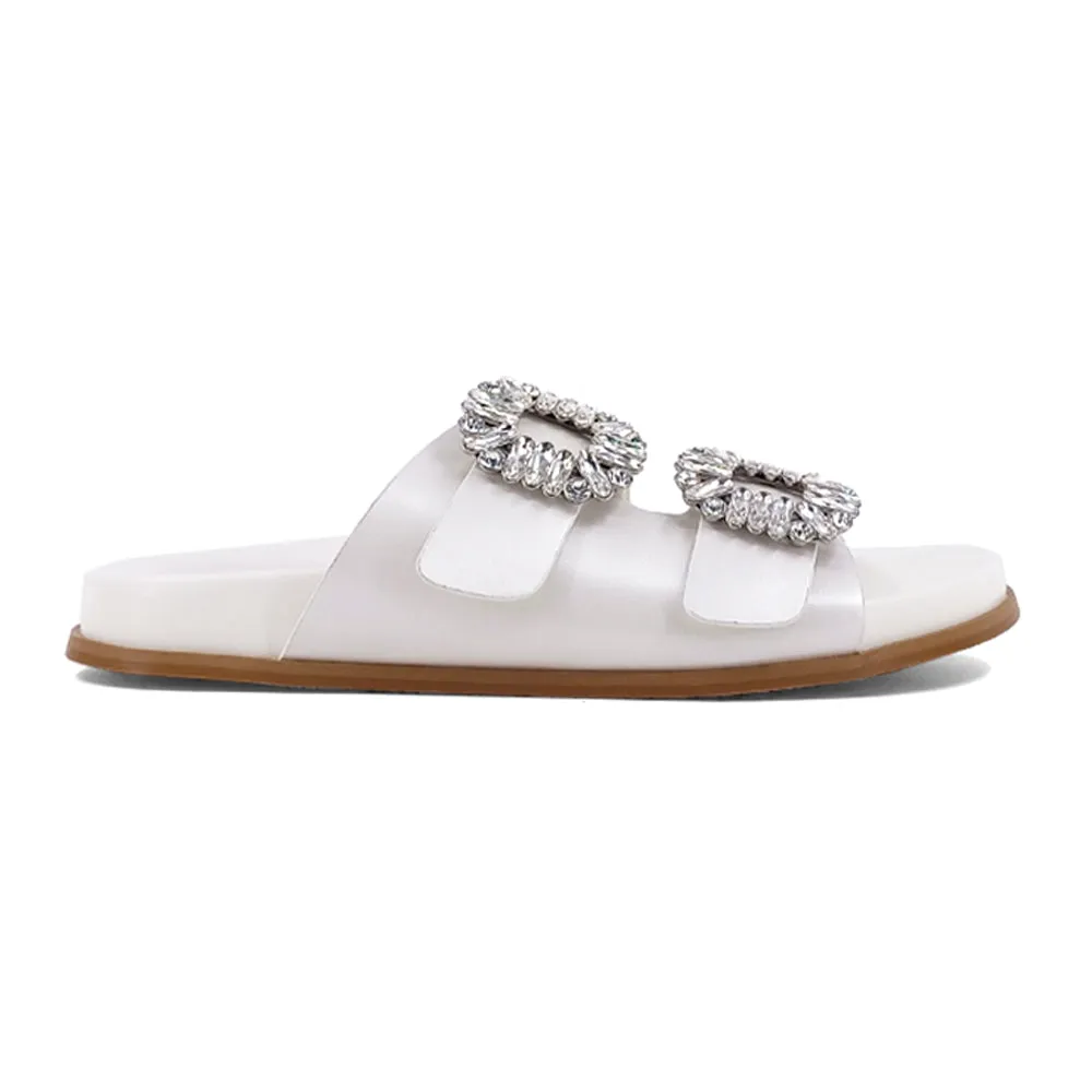 Bridget Rhinestone Metallic Slide Sandals