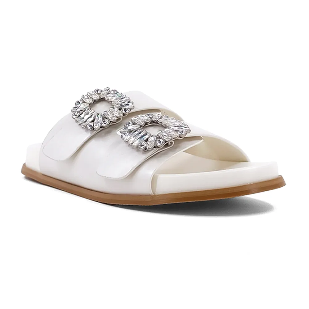 Bridget Rhinestone Metallic Slide Sandals