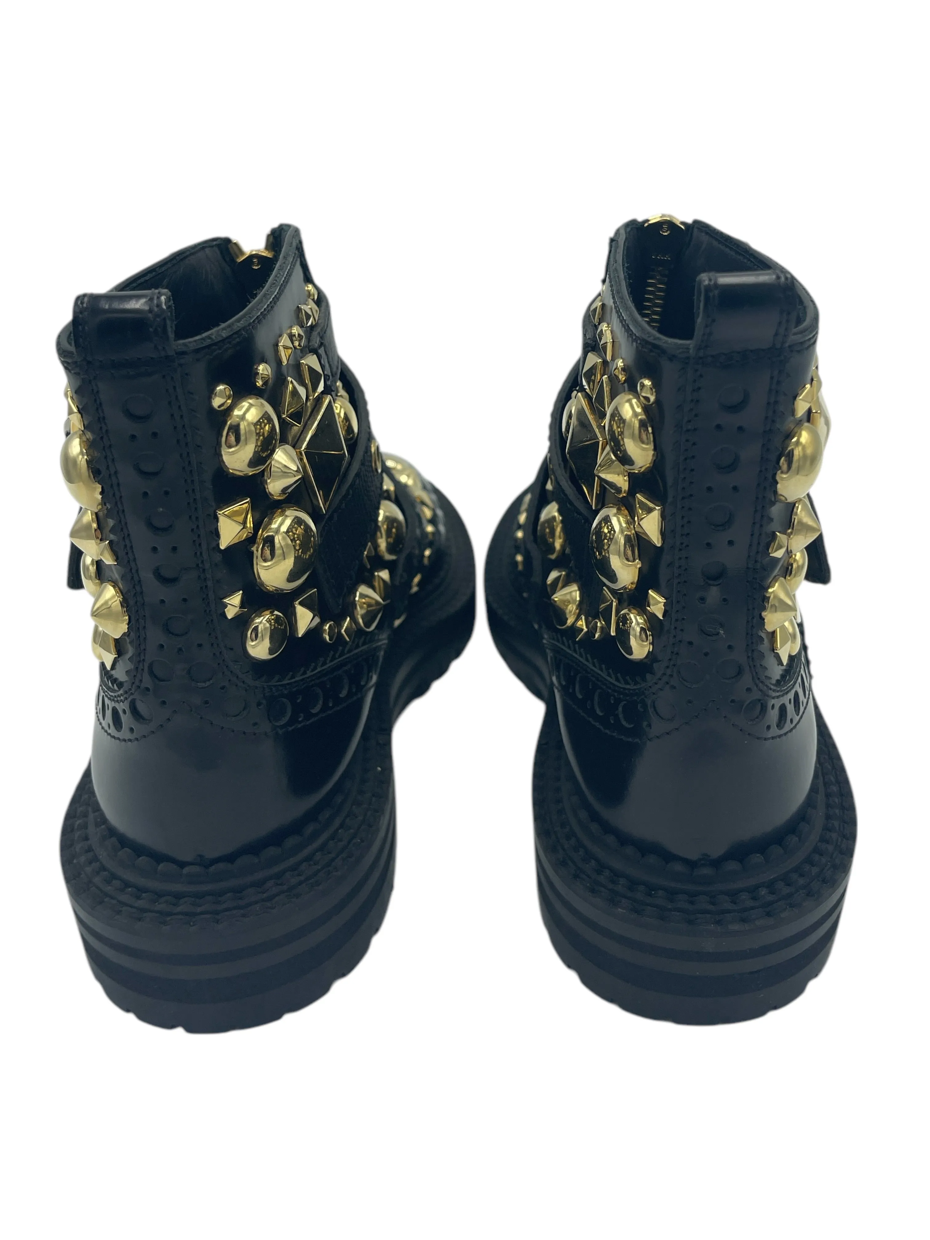 Burberry Black Leather Brogue & Studded Zip Up Boots 35.5
