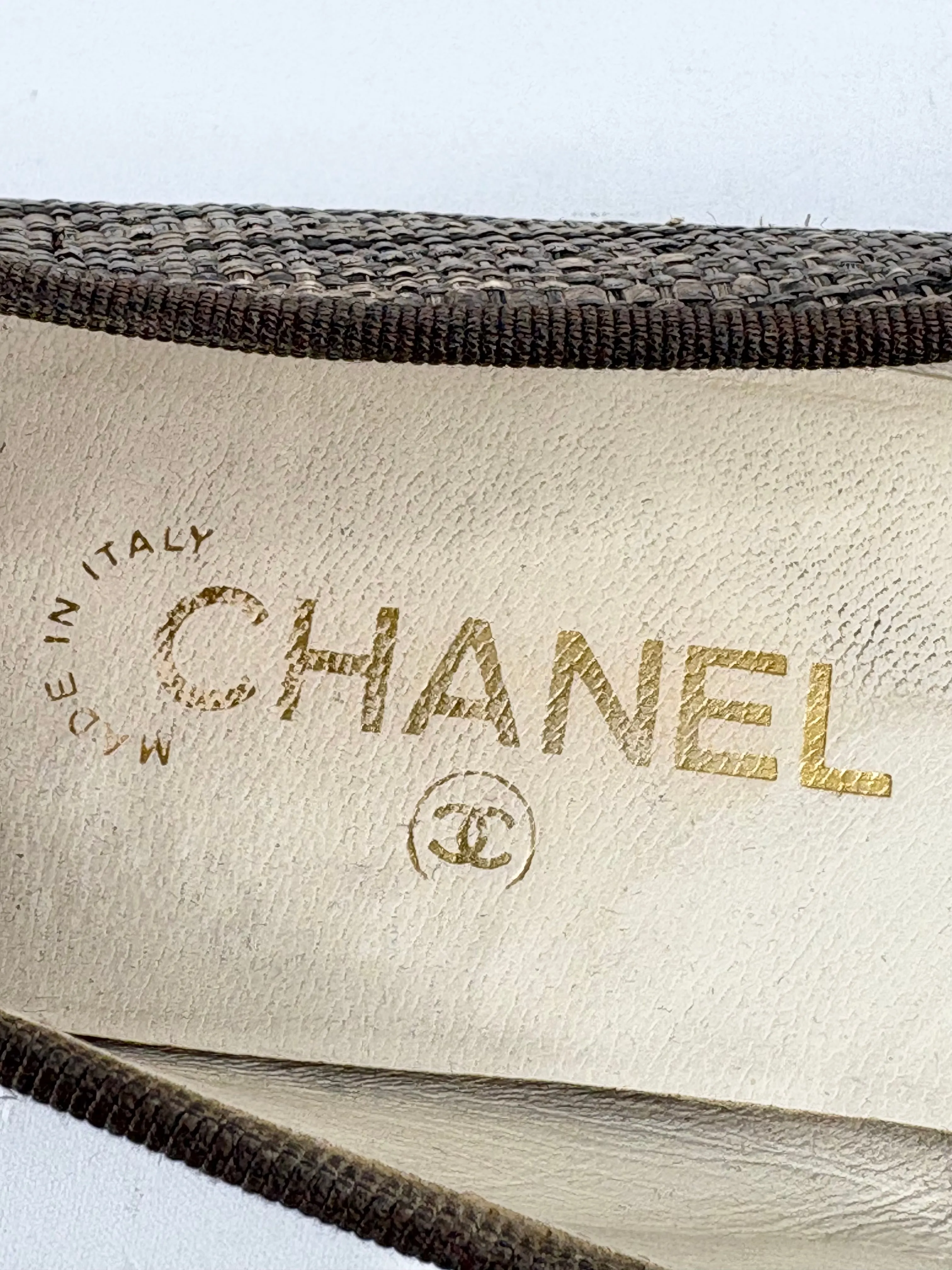 Chanel Gold Toe Leather & Hessian Ballet Flats - EU39