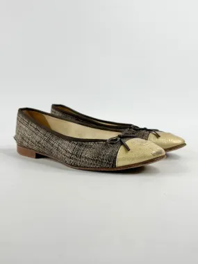 Chanel Gold Toe Leather & Hessian Ballet Flats - EU39