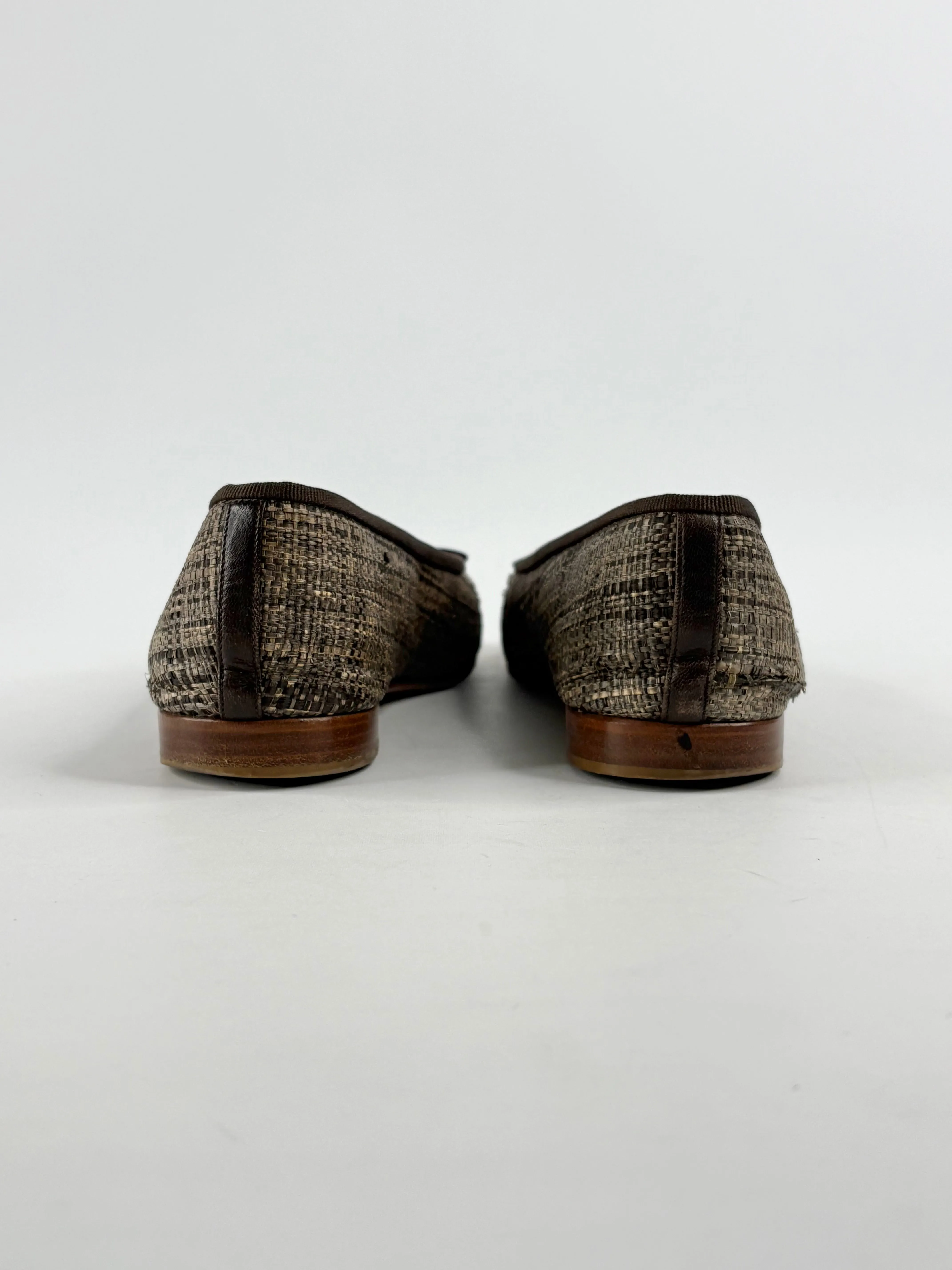 Chanel Gold Toe Leather & Hessian Ballet Flats - EU39