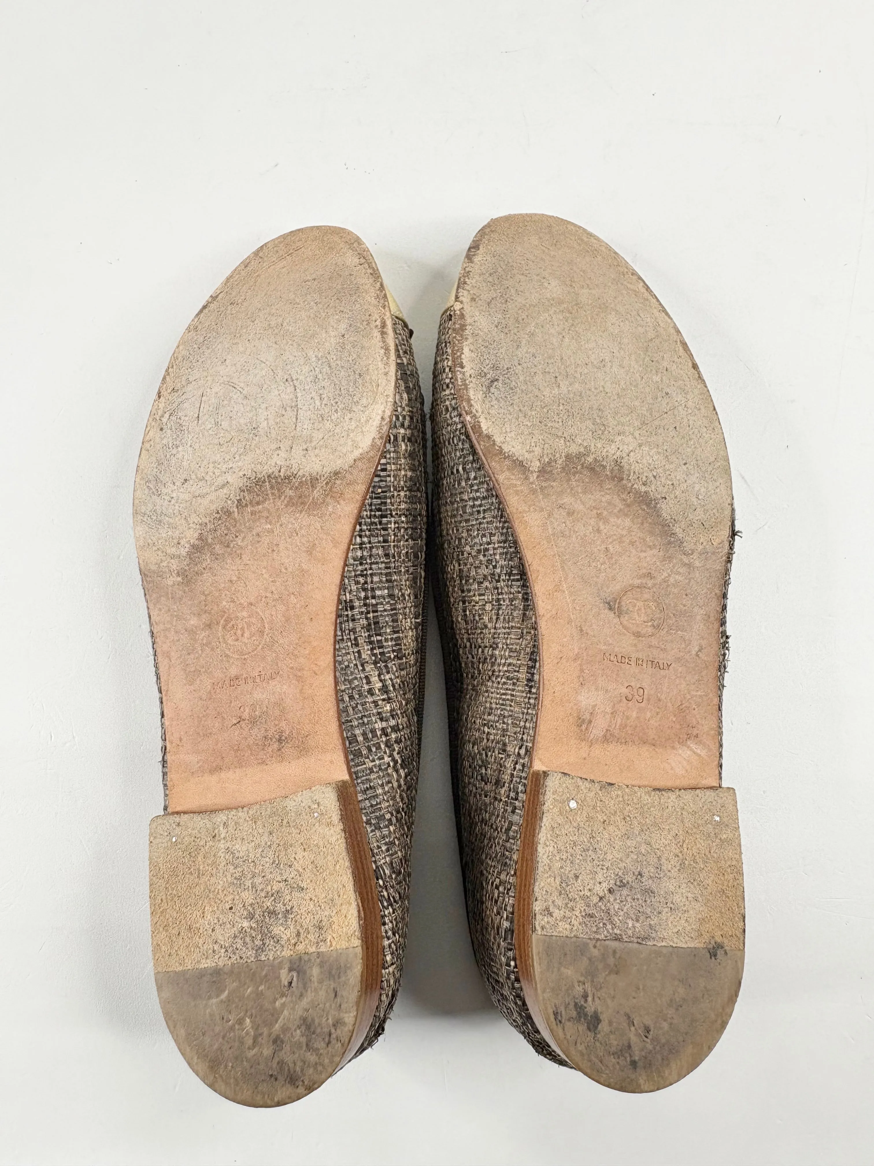 Chanel Gold Toe Leather & Hessian Ballet Flats - EU39