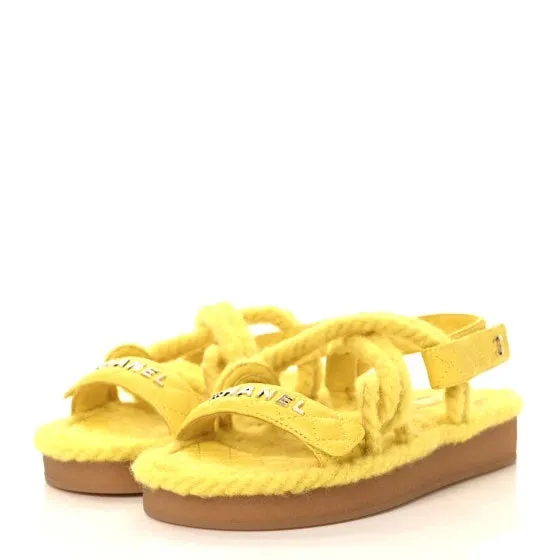 CHANEL QUILTED LOGO CORD & LAMBSKIN SANDALS