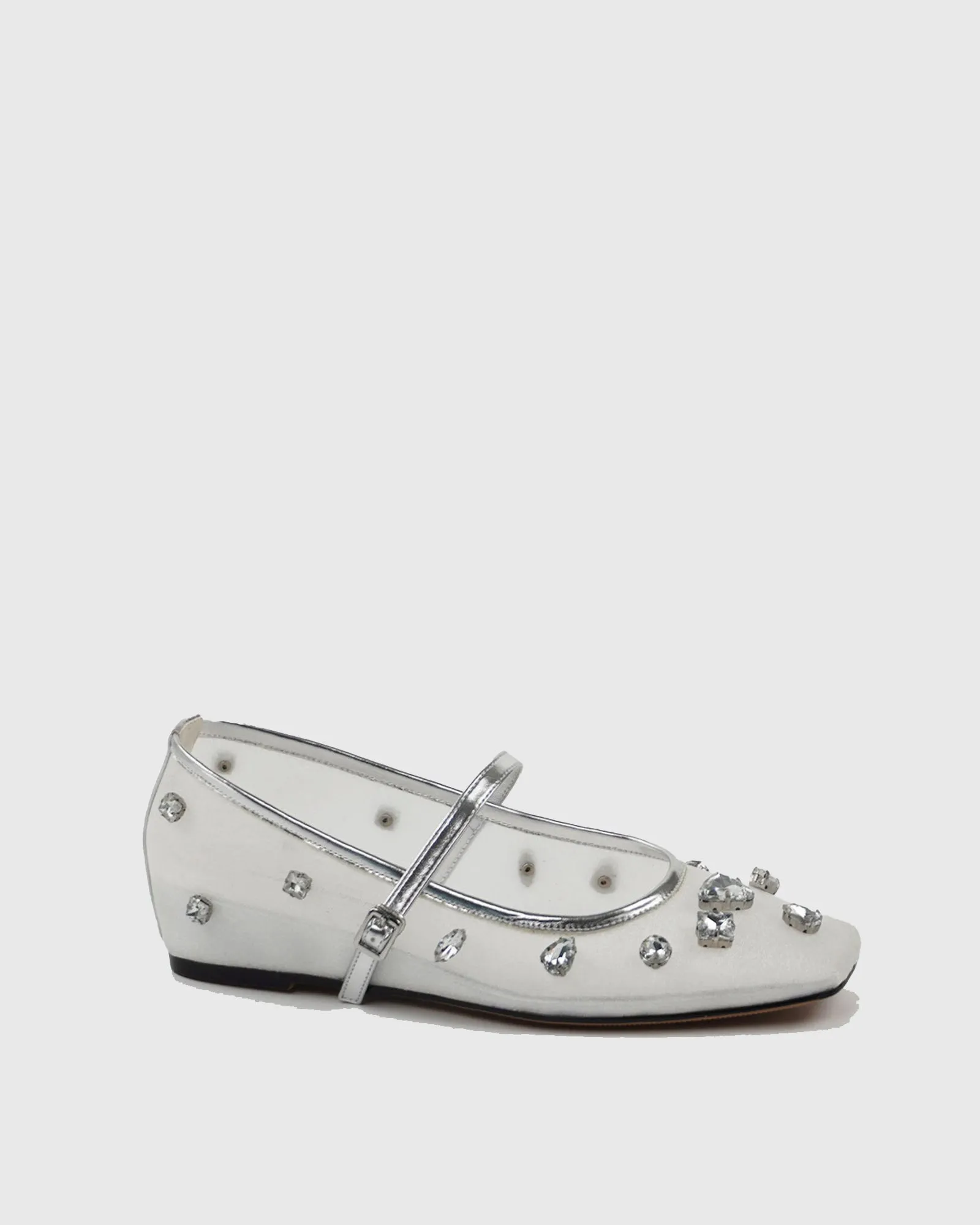 Clotilde Rhinestone Embellished Mesh Ballet Flats In White