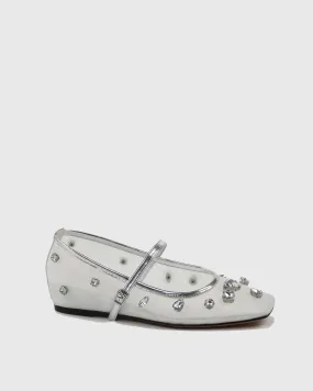 Clotilde Rhinestone Embellished Mesh Ballet Flats In White
