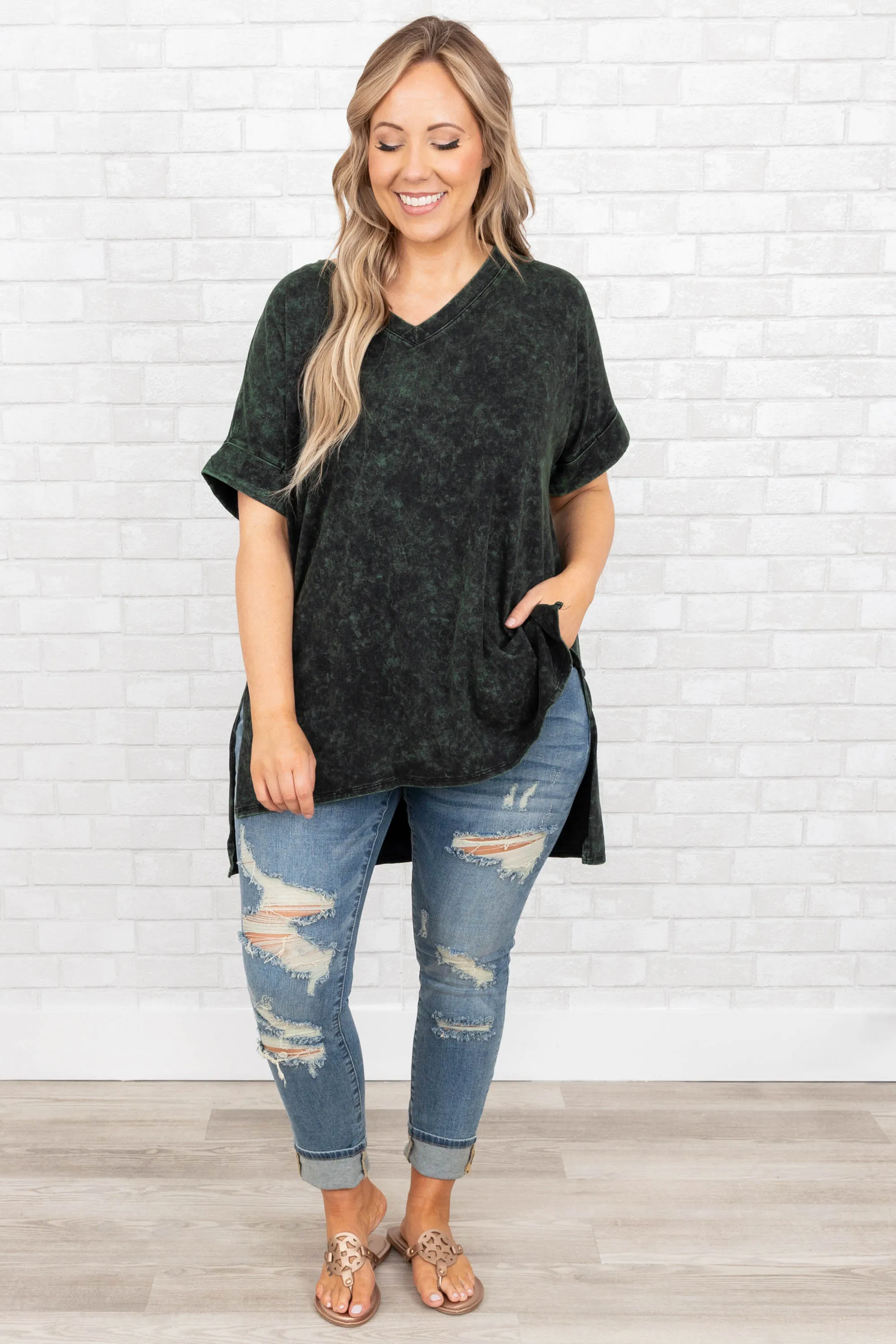 Comfy Travels Top, Neon Army Mineral Wash