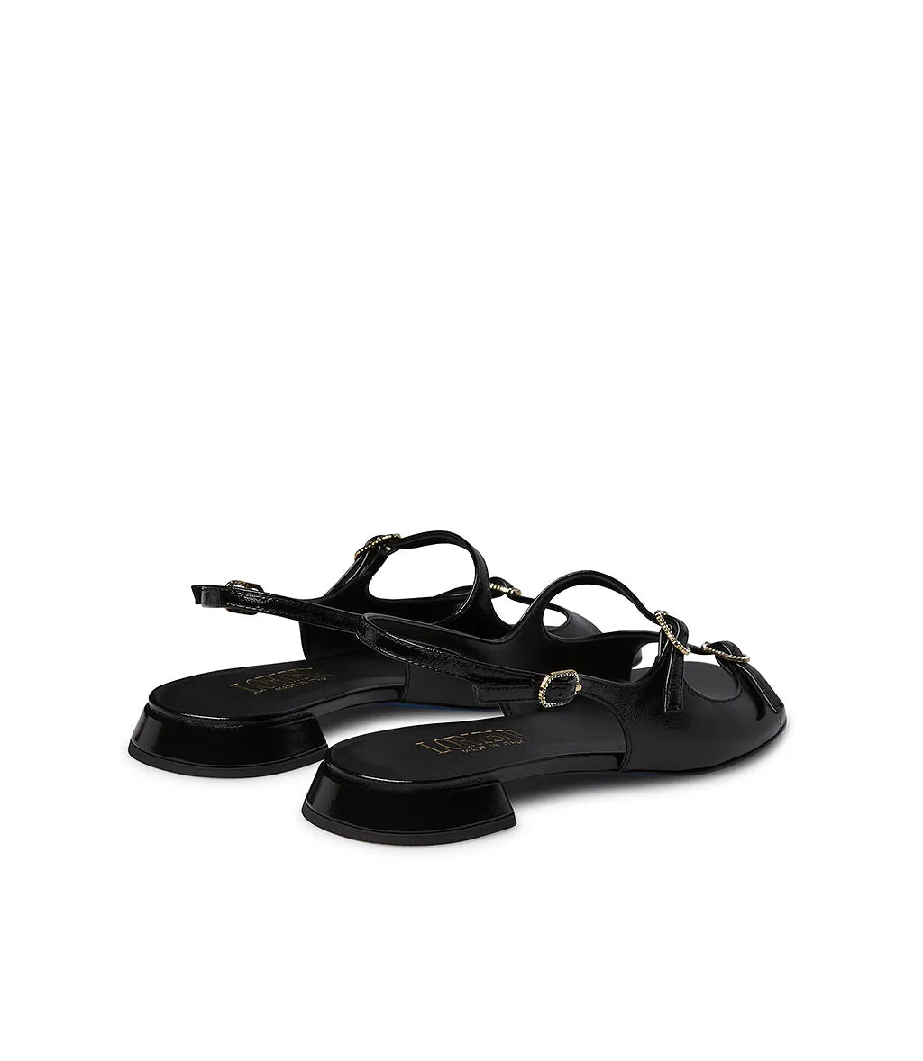 Decorative straps black patent leather sandal