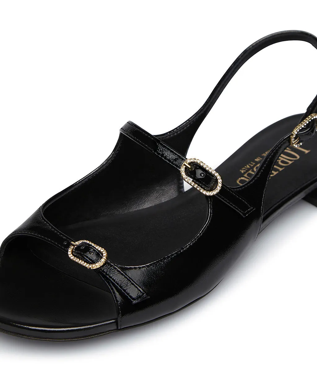 Decorative straps black patent leather sandal