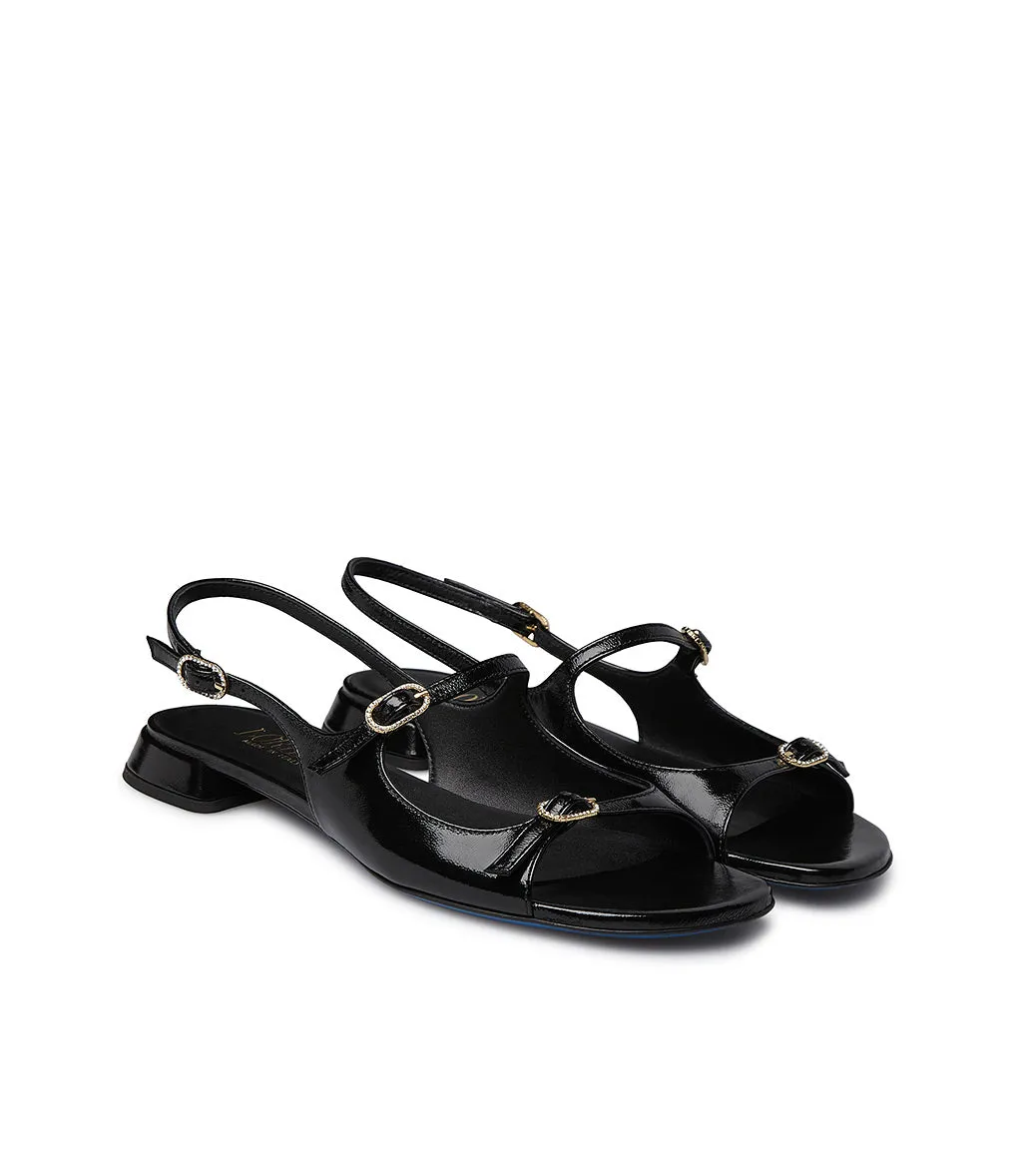 Decorative straps black patent leather sandal