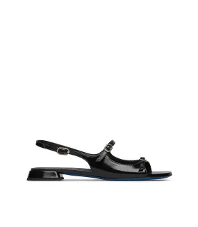 Decorative straps black patent leather sandal