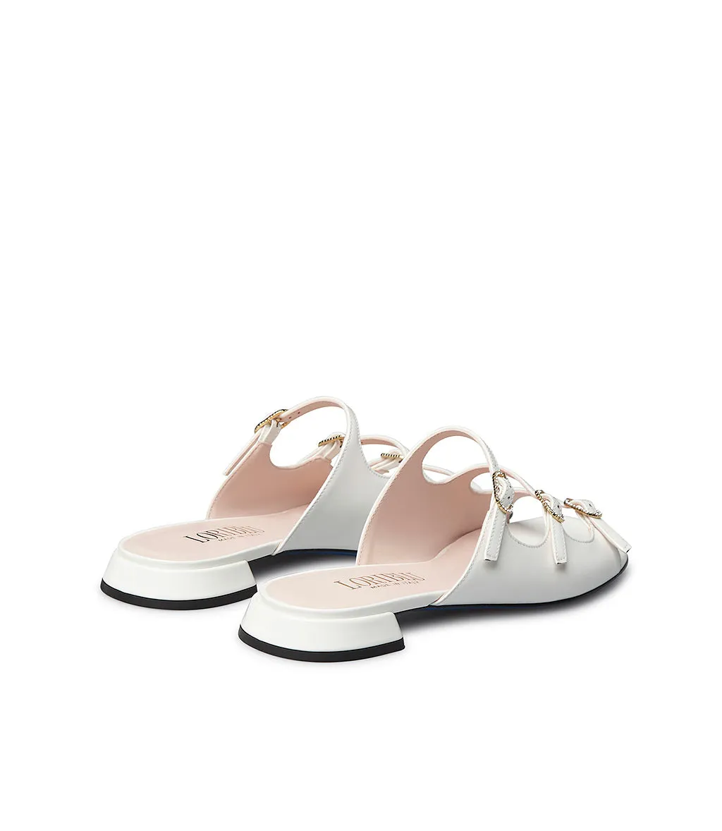 Decorative straps white patent leather sandal