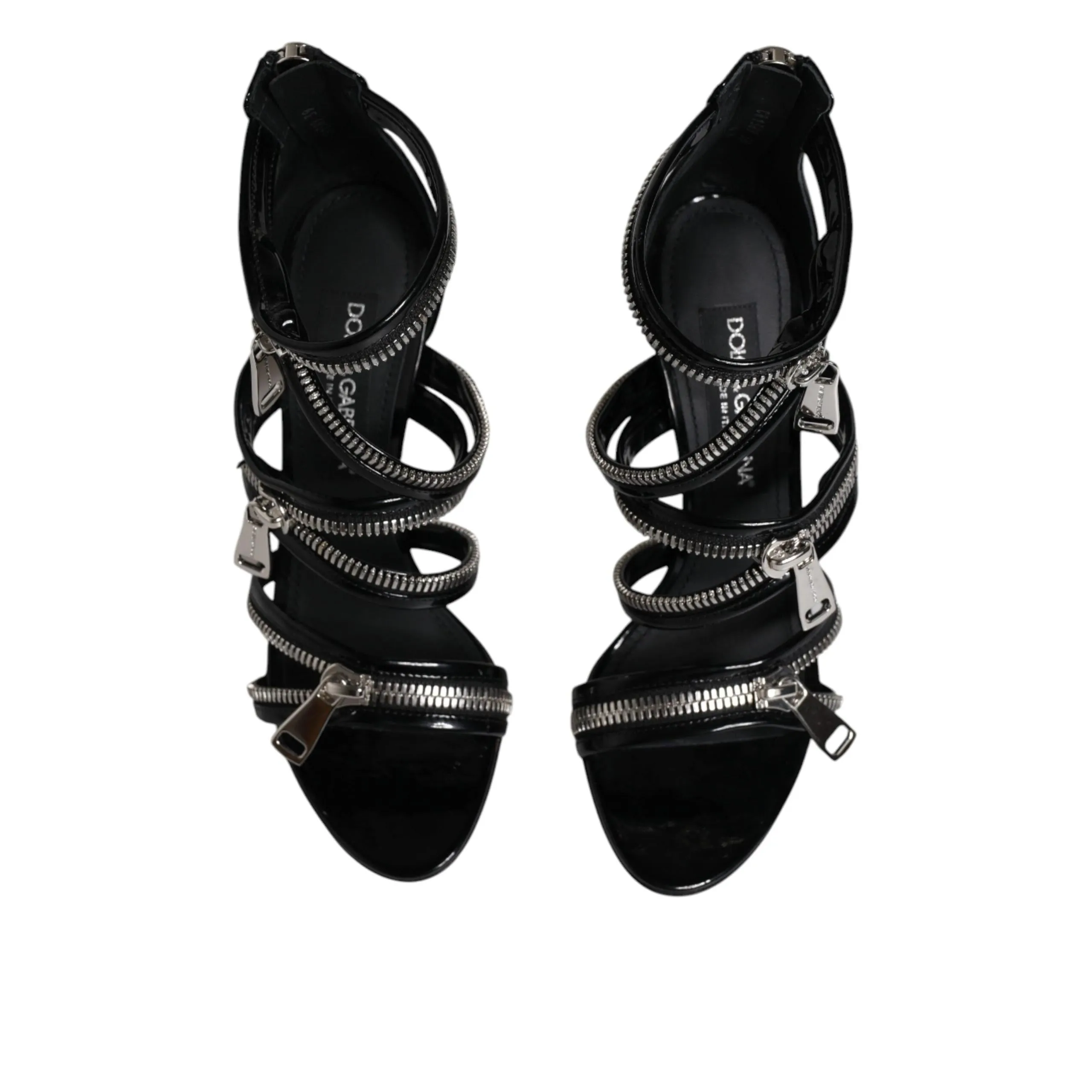 Dolce & Gabbana Black Zipper Ankle Strap Heels Sandals Shoes