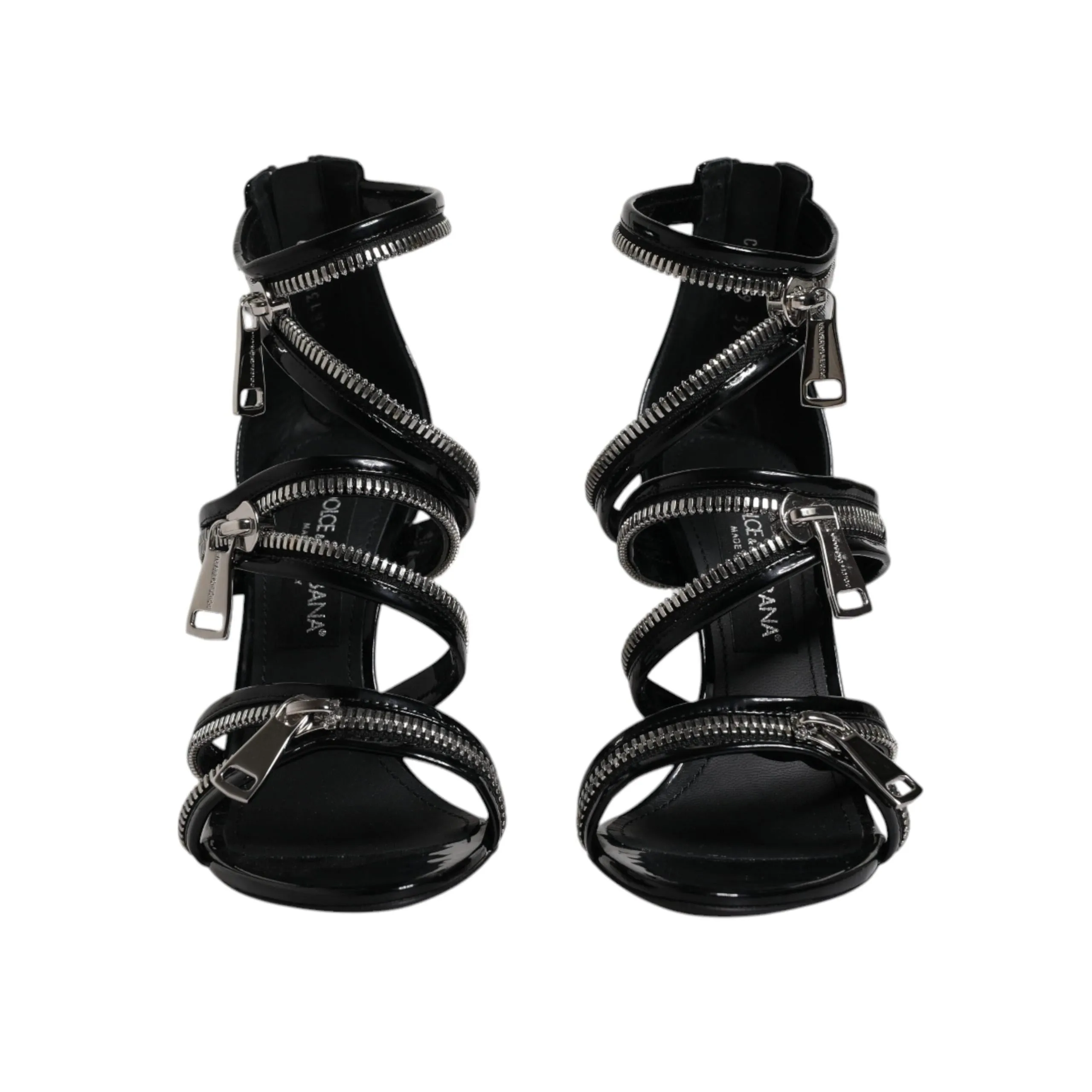 Dolce & Gabbana Black Zipper Ankle Strap Heels Sandals Shoes