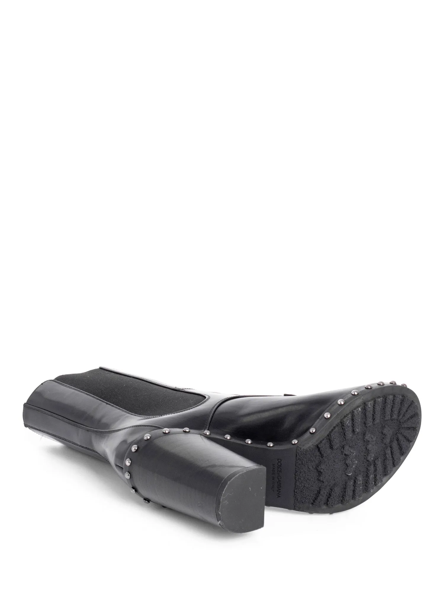 Dolce & Gabbana Leather Studded Platform Ankle Boots Black