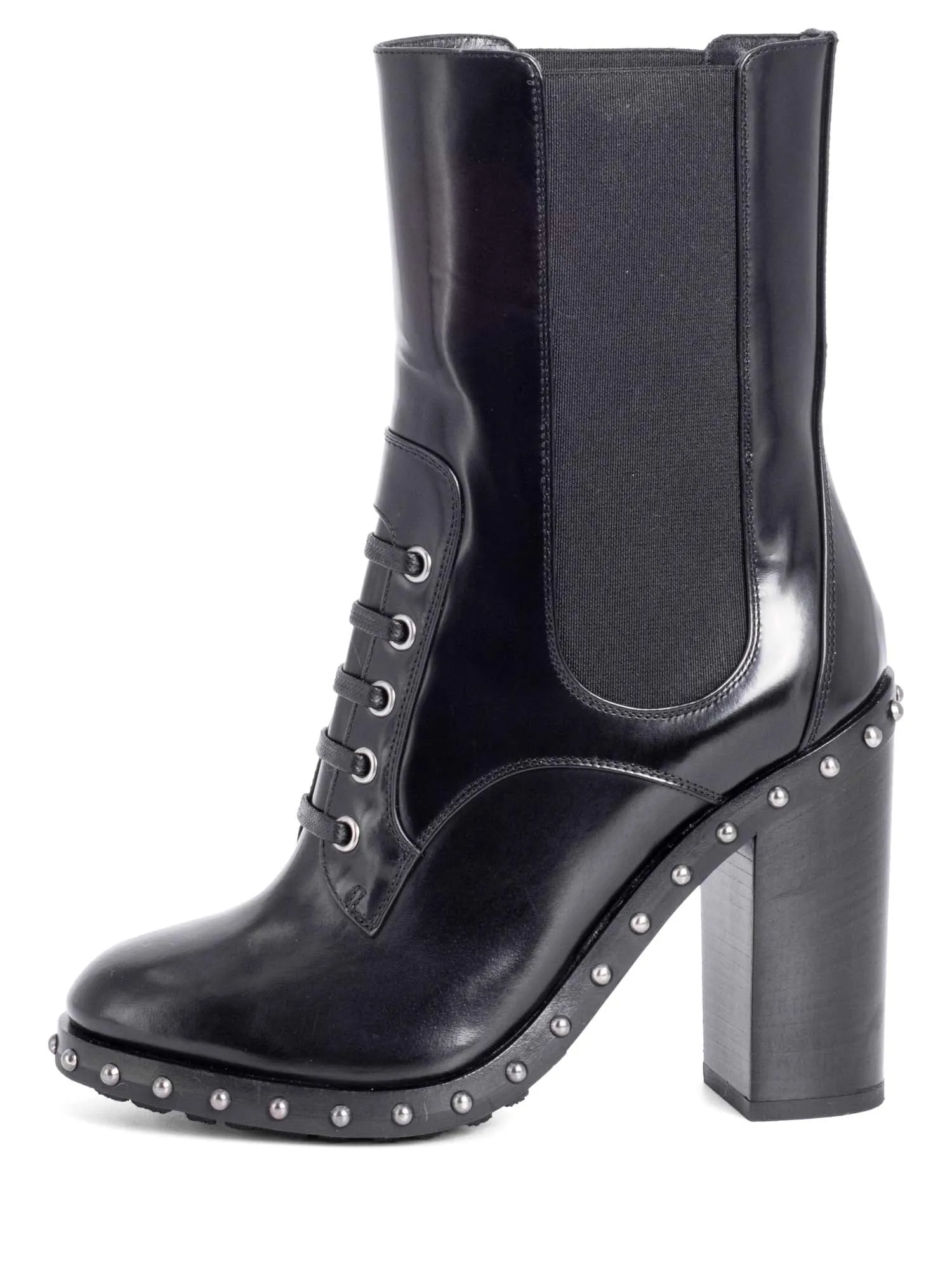 Dolce & Gabbana Leather Studded Platform Ankle Boots Black