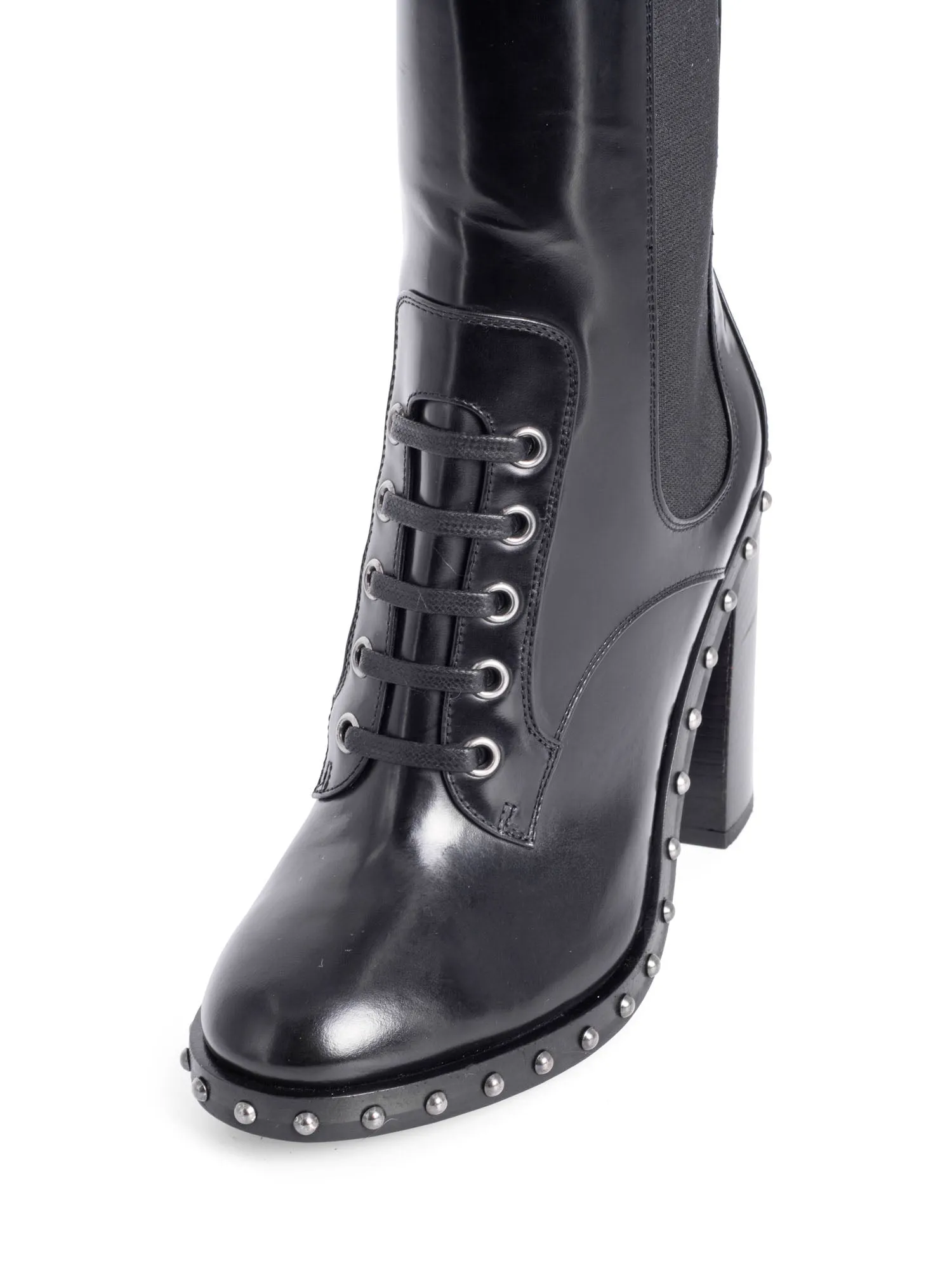 Dolce & Gabbana Leather Studded Platform Ankle Boots Black