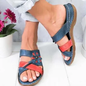Flat Open Toe Leatherr Flower Sandals