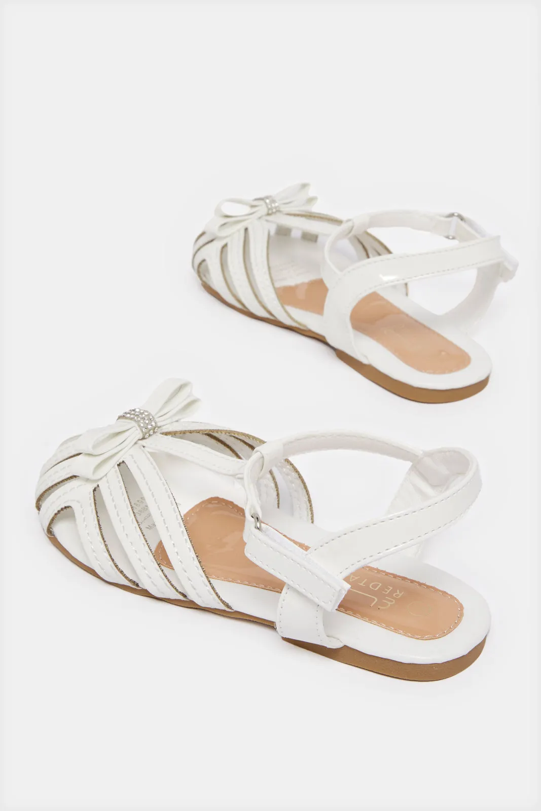 Girls White Embellished Sandals