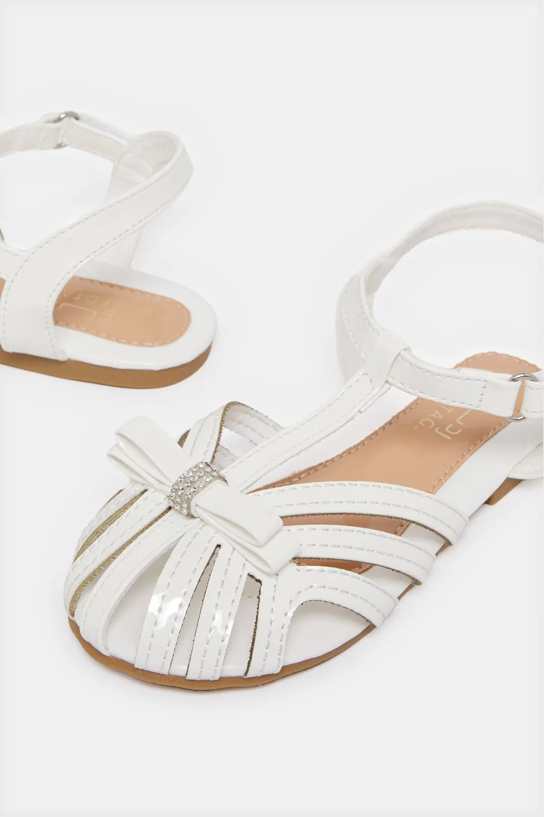 Girls White Embellished Sandals