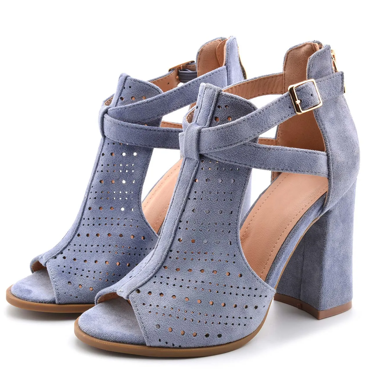 Heel Suede Peep Toe Sandals