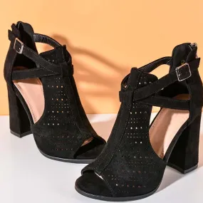 Heel Suede Peep Toe Sandals
