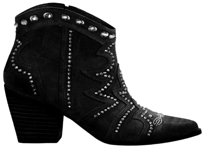 INDIANA POINTY TOE BLACK HEEL BOOTIES WITH STUD DETAILING