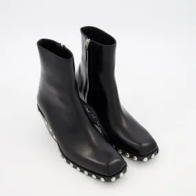 KHAITE  Black Leather Studded Heeled Ankle Boots