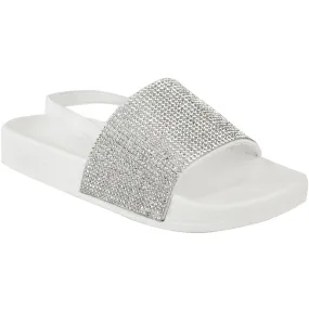 LEVELLE KIDS FLATFORM SLIDERS WIT DIAMANTE STRAP & SLINGBACK IN WHITE