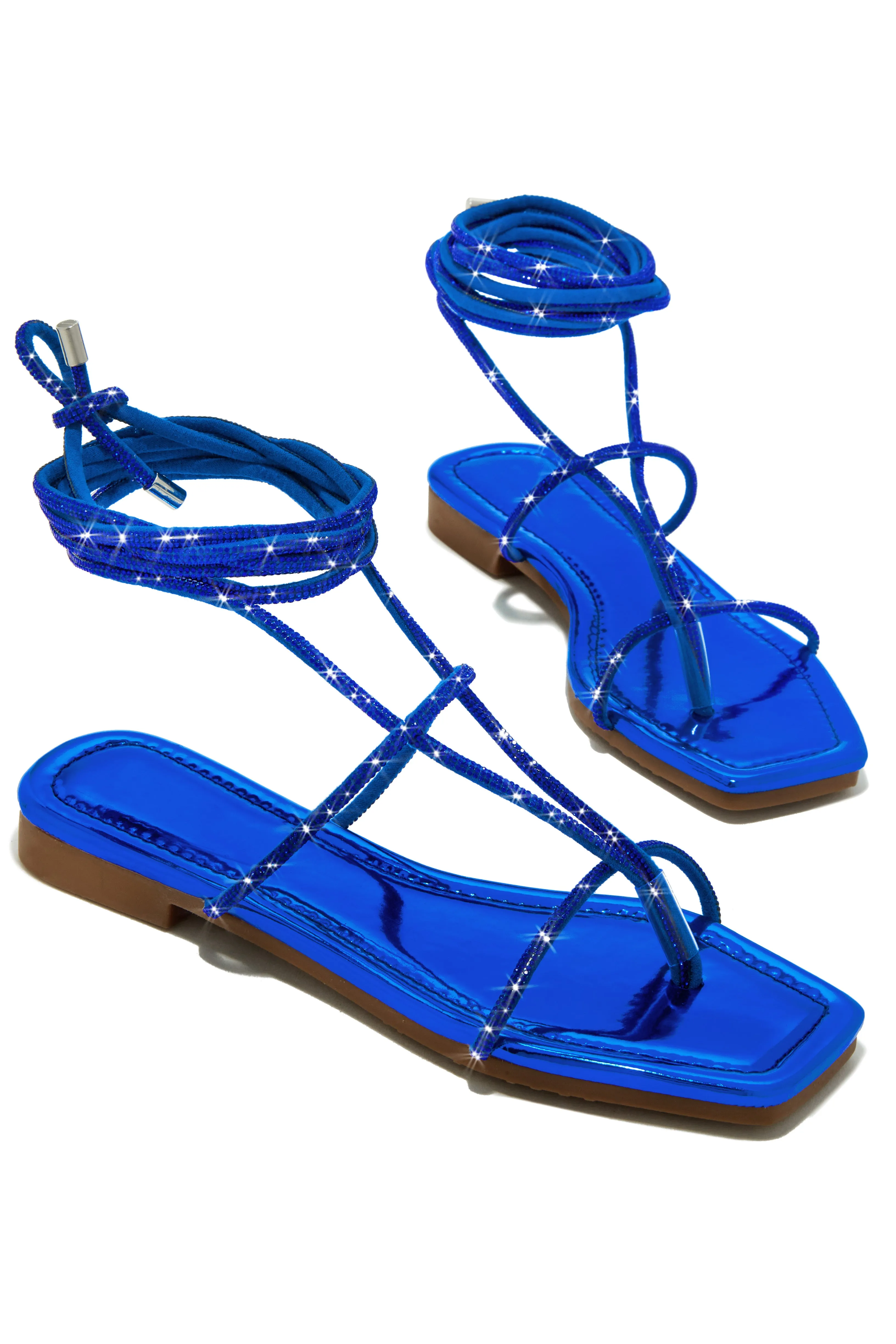 Luxury Oasis Embellished Lace Up Sandals - Blue