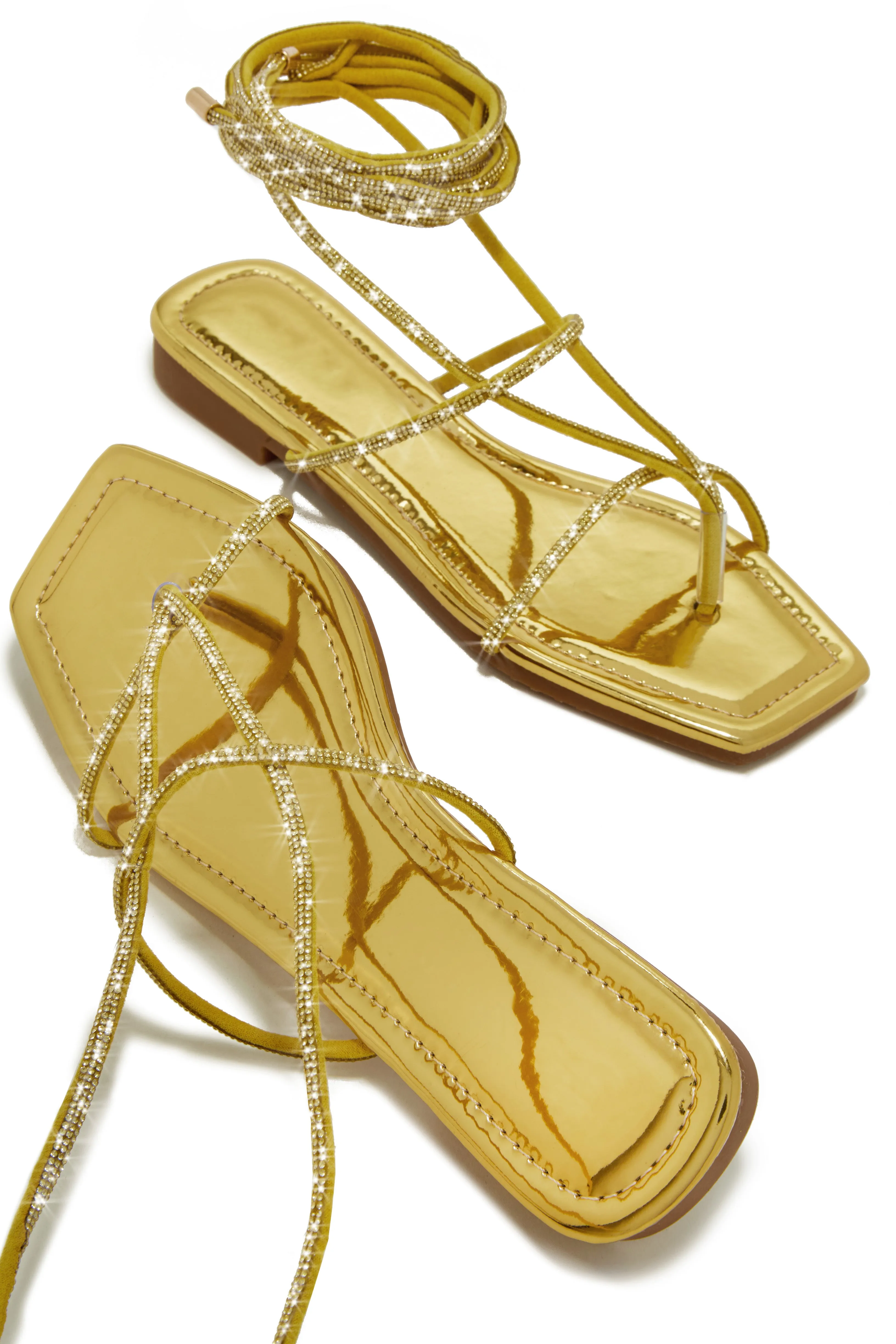Luxury Oasis Embellished Lace Up Sandals - Gold
