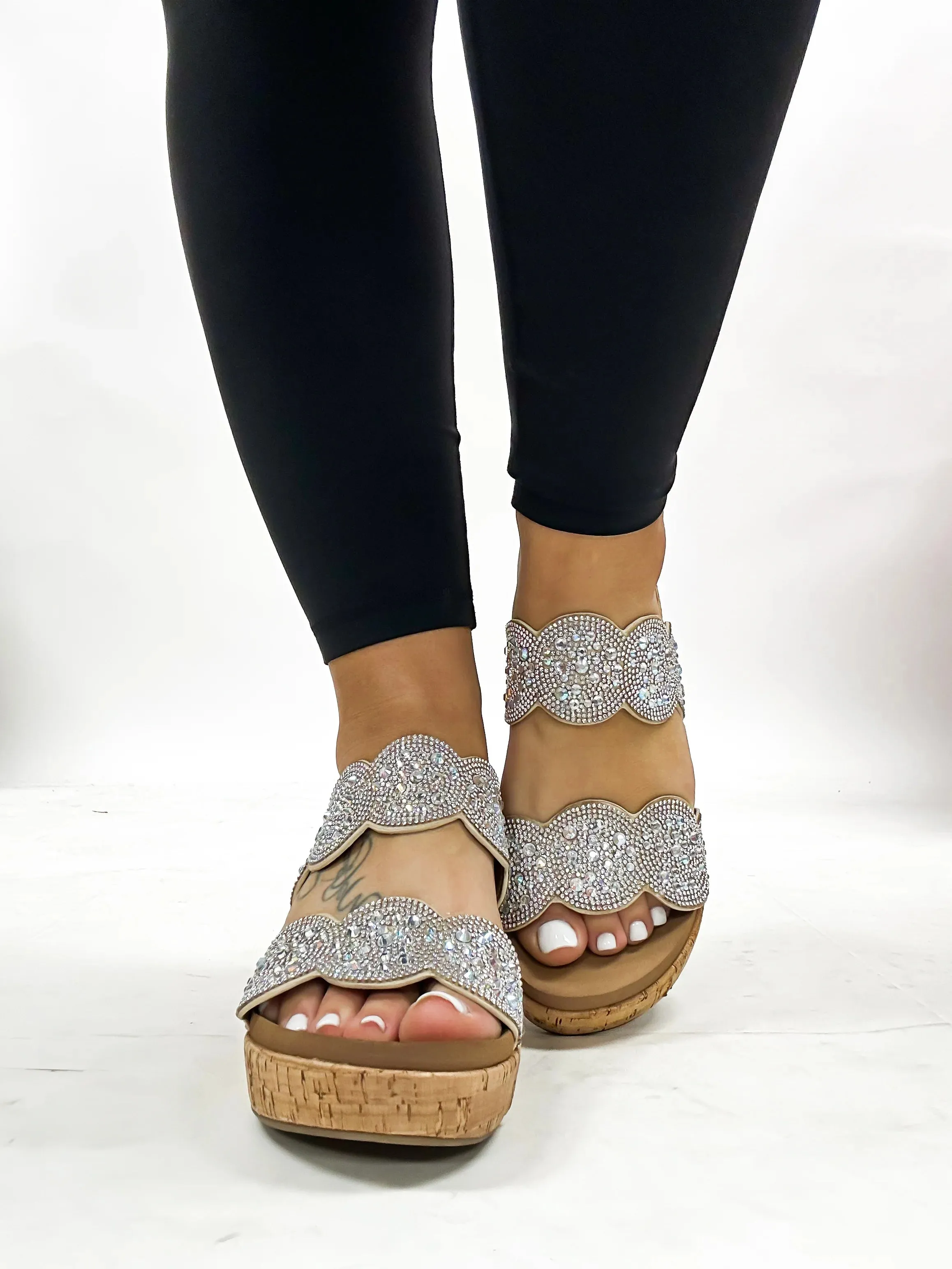 Make A Toast Clear Cork Wedge Sandal w/Rhinestone