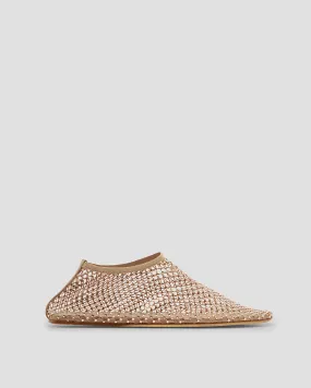 Mia Rhinestone Fishnet Flats In Brown