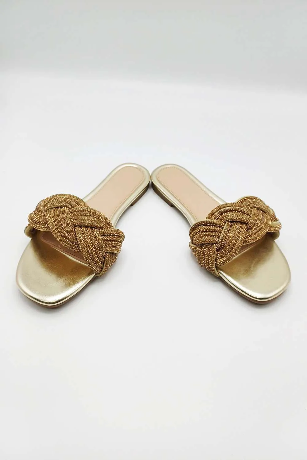 Muna Diamante Knot Band Flat Sliders in Gold