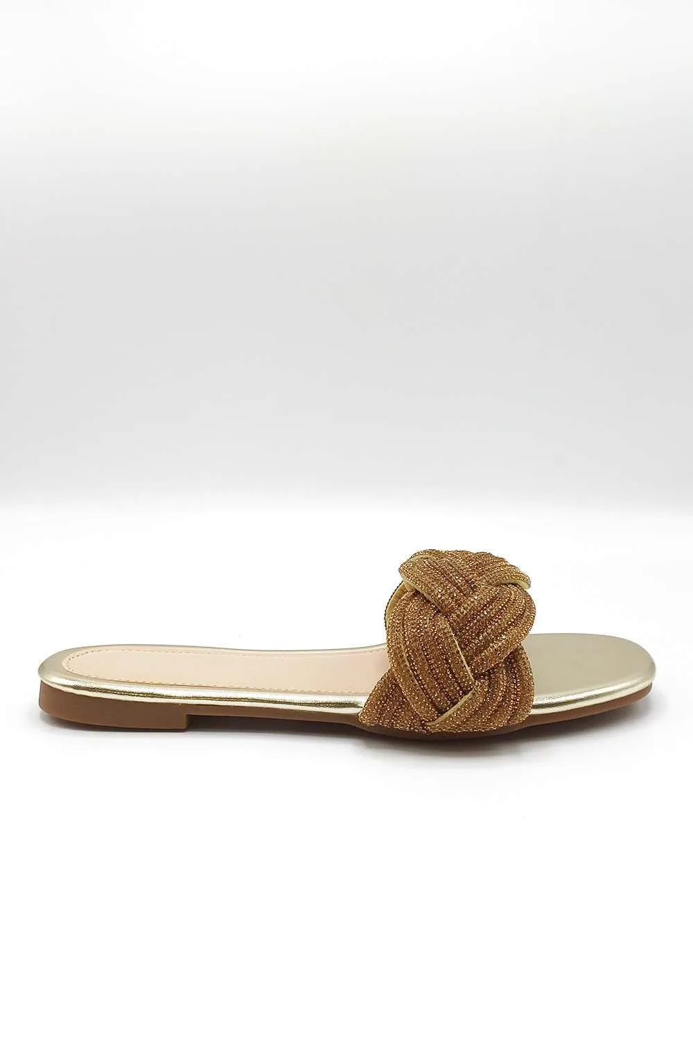Muna Diamante Knot Band Flat Sliders in Gold